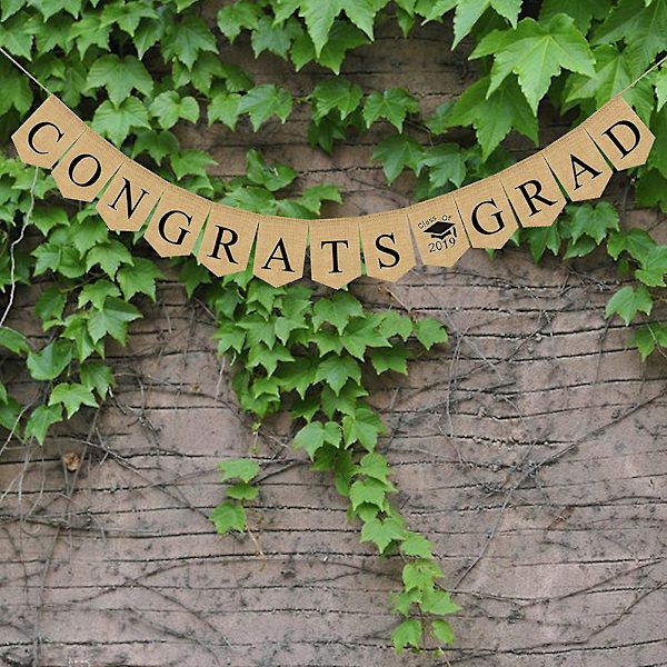 Klasse 2019 Dekorasjon Burlap Banner Trekk Flagg Graduation Party Decor Linen Hengende Banner