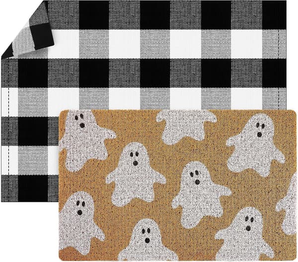 2 stk Halloween høst velkomstmatte bøffelrutete verandadekor Blue