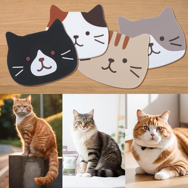 Cute Cat Coasters Cup Holders Small Silicone Coasters Suitable for Coffee Tables