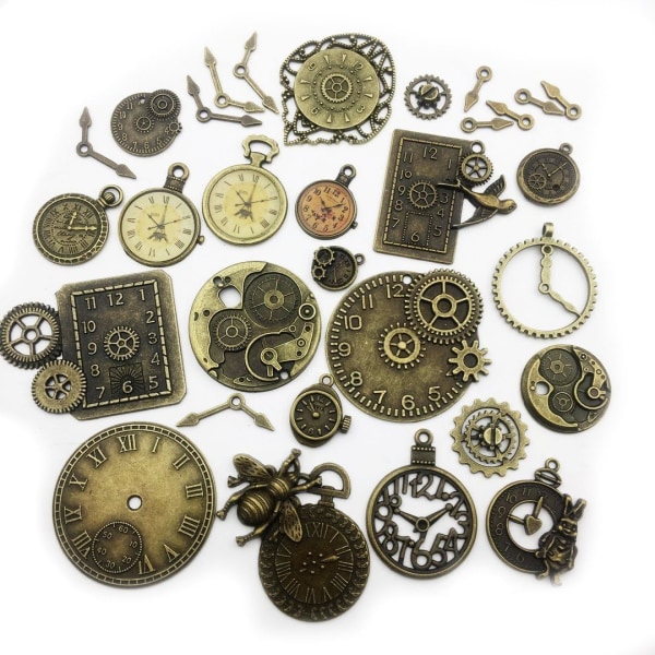 Antikk bronseblanding skjelett Steampunk urskive ur Gear Tannhjul Anheng Charms Smykker Making DIY Steampunk Gear P