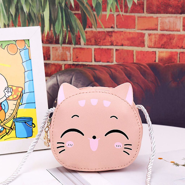 Barnflickor Katt Crossbody Väska PU Läder Cartoon Axelväska Tote Myntplånbok Satchel Vit