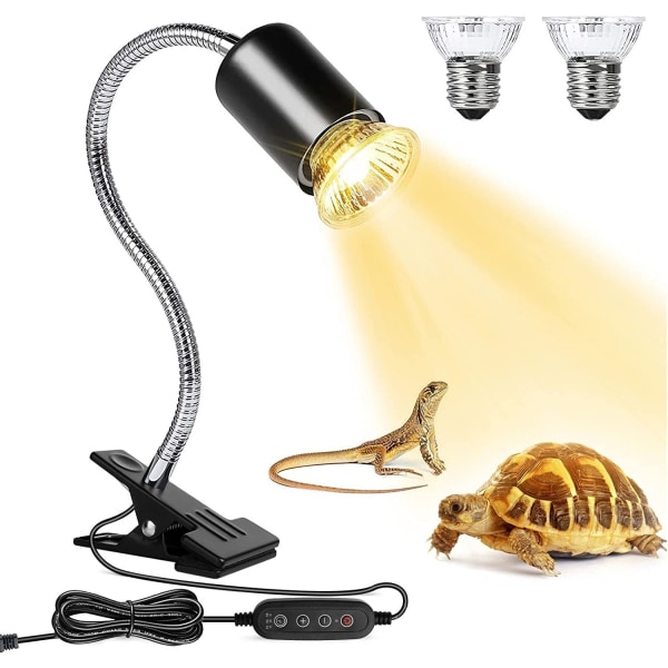 (Värmelampa 25w/50w glödlampa) Reptilvärmelampa, reptilljus med 360° roterbar slang och tidsinställd, värmelampa med lämplig f