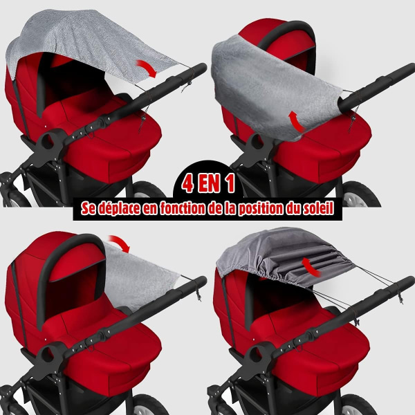 Universal klapvognssolskærm, 1 klapvognsparaply, UPF50+ Anti-UV lærred, justerbar parasol til barneseng - Opbevaringspose inkluderet (Antracit)