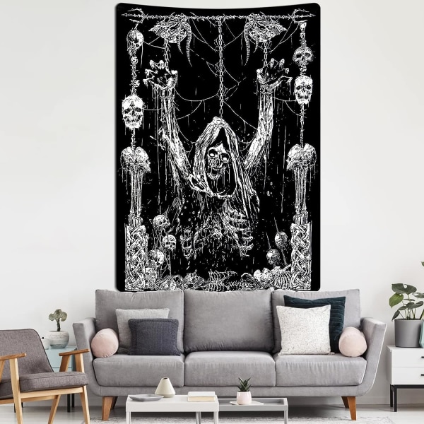 Skalle Tapestry Sort og Hvid Tapestry  Tapestries Sort Troldmand Tapestry Lodret Gotisk Tapestry Væghængning til Værelse (73× 95CM