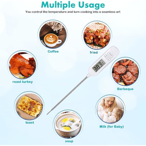 HA~All-in-one Kitchen Thermometer, Digital Instant Read Cooking Temperature Long Food Probe with Large LCD Display ℉/℃ Button