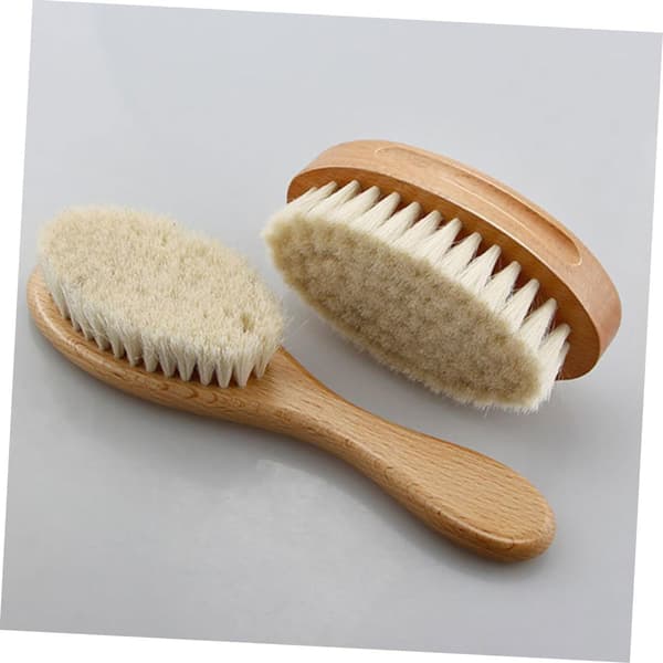 2 pcs wool baby brushes for infants, solid wood handle