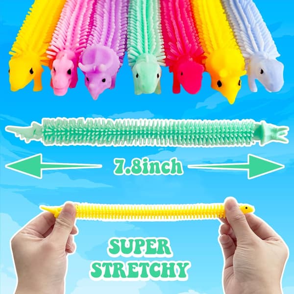 40-pack stretchiga strängfidgetleksaker, dinosauriesensoriska strängleksaker, strängfidgetleksaker för barn och vuxna stresslindring, festgåvor
