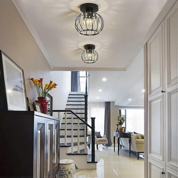 Chandelier Crystal Ceiling Light, Small LED Flush Mount Ceiling Light for Kitchen, Dining Room, Living Room (Black)