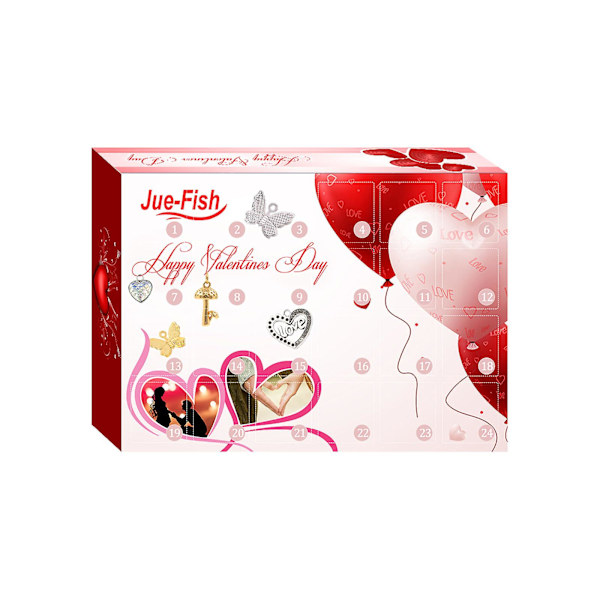 Jue-fish Valentinsdag Blind Box 24 Nedtælling DIY Halskæde Ring Smykker Valentinsdag Overraskelsesgaveæske