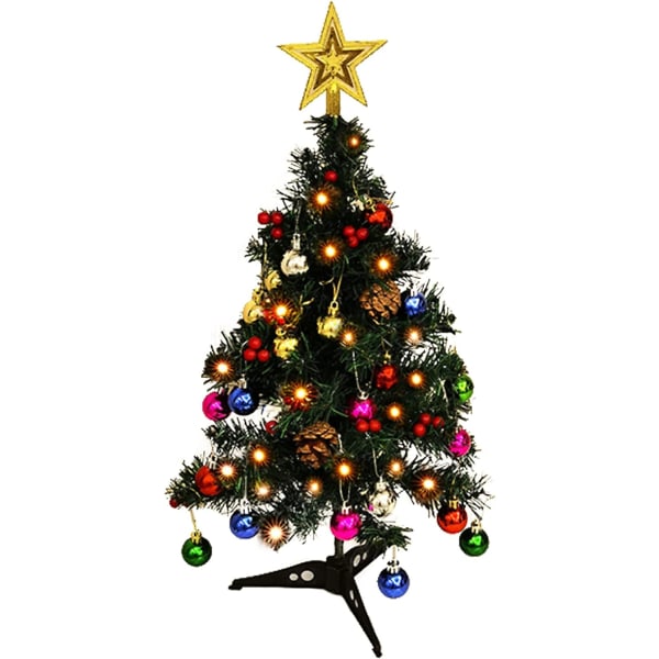 Mini Artificial Christmas Tree with LED Lights, with 50 Removable Pendants for Home Decor