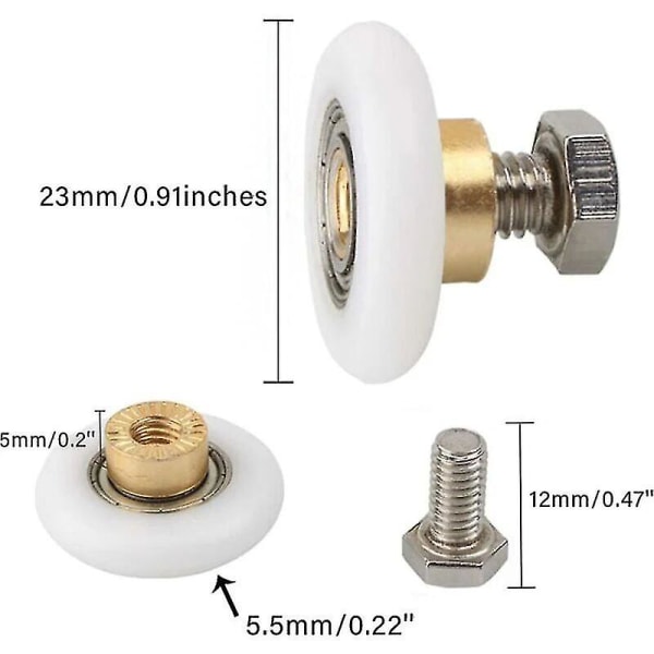 Pcs Brusedør Rullehjul, Brusedør Udskiftningshjul Riflet Brusedør Udskiftningsruller Med Skruer Diameter 23mm