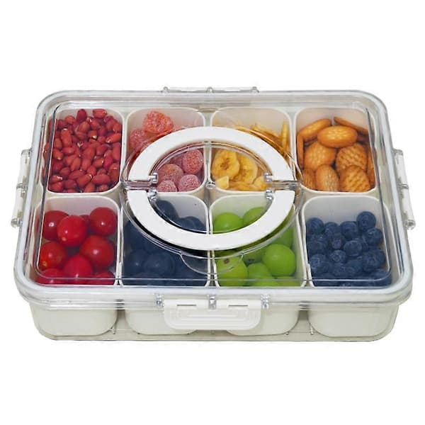 Snackboks Beholder Opdelt Snacks Serveringsbakke med Låg og Håndtag