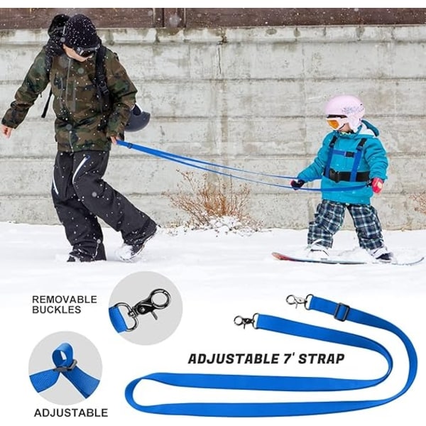 siniset lasten hiihto- ja lumilautaharjoitusvaljaat Toddler lasketteluvaljaat irrotettavalla talutushihnalla ja helposti nostettavalla kahvalla