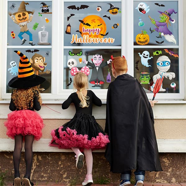 Halloween 9 ark vindusdekaler festdekorasjoner, dobbeltsidig