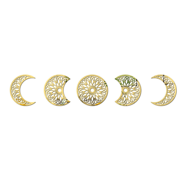 Gold5 Pack 3D Moon Phase Wall Stickers Nordic Home Decor Living Room Bedroom Mural Art Decals Diy Craft Background DecorationGold