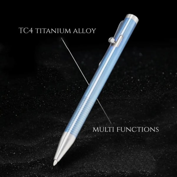 Bolt Action Tactical Pen med Tungsten Steel Glas Breaker，Blå, ett stycke