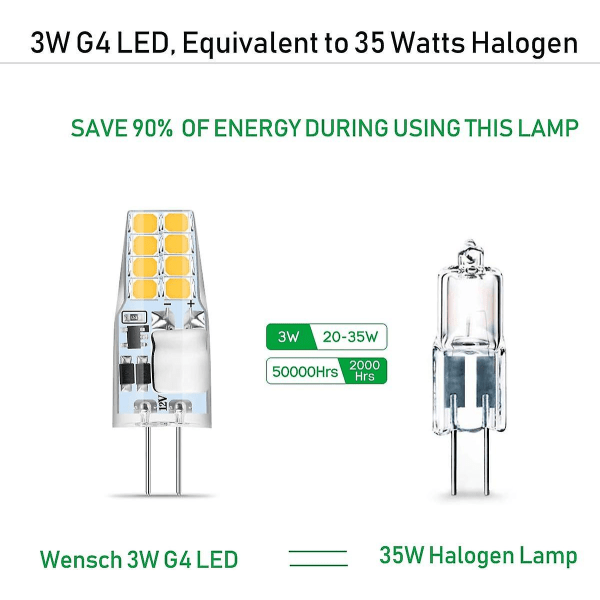 G4 LED varmvita lampor (10 st), 3w 12v Ej dimbar G4-lampa