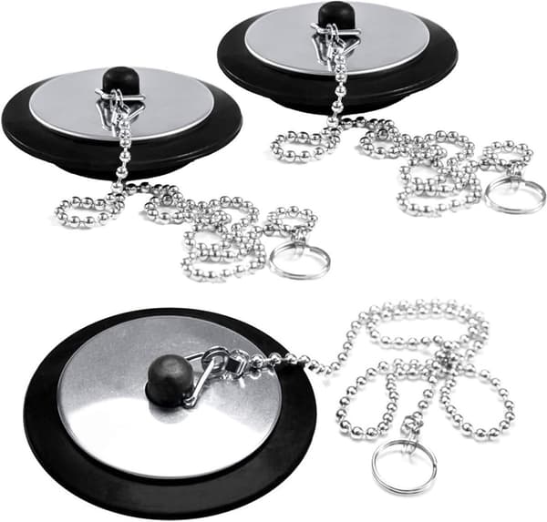 Allecto Plus - Universal Drain Plug 3 Pieces - Drain Plug with Chain - Bath & Kitchen - Replacement - Bathroom & Kitchen Accessories.