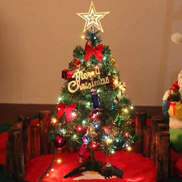 20/50 cm bordplade juletræ, kunstigt mini julefyrtræ med LED-lys og -pynt (juletræ)