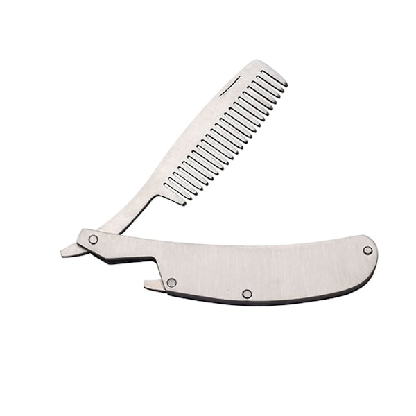Fällbar Kam i Rostfritt Stål, Hårfrisyr, Herrkam, Fintandad Kam med Flasköppnare (Silver)
