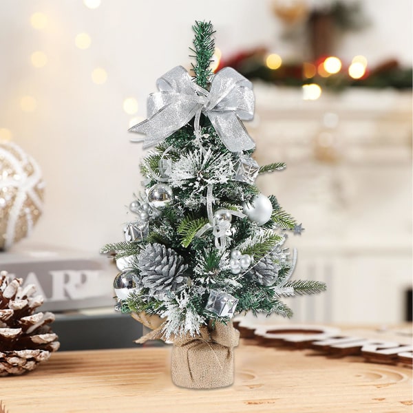 Mini kunstige juletræer Xmas Skrivebordsdekoration Træsæt Bordplade Juletræ , Til Jul Bordpladedekorationer Sølv Silver