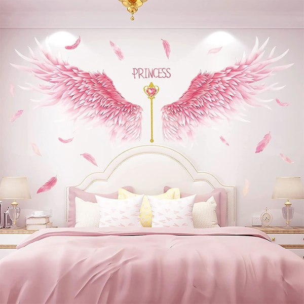 3d Angel Feather Wings Väggdekaler Rosa, Creative Princess Wings Väggklistermärken, Gör själv Väggkonst Väggdekal För Baby Girl Barn Sovrum Barnhem Liv