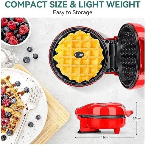 Mini Waffle Iron, Waffle Maker, Clear Indicator Light, Non-Stick Coating, Cool Touch Handle, Compact Size Green Green