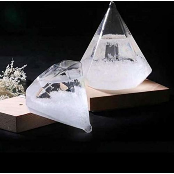 Storm Glass Værmelding Barometerflaske Diamond Predictor Dekor for skrivebord i hjemmet eller på kontoret med utskåret trebunn