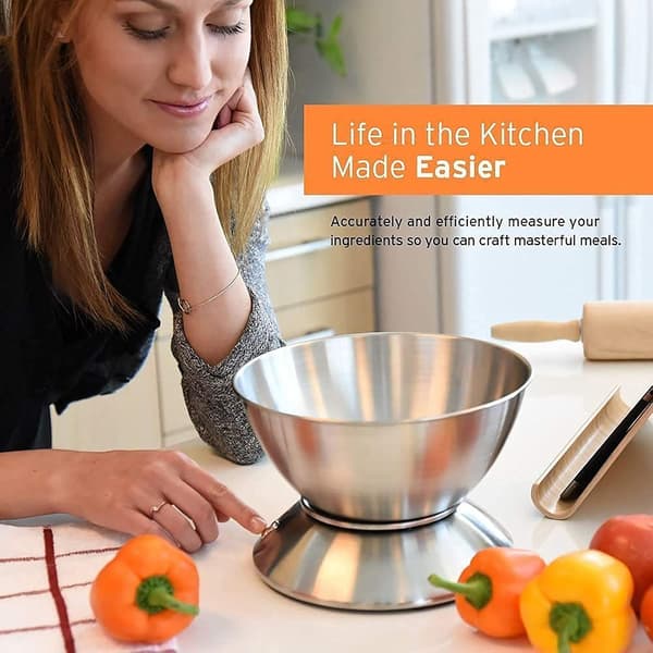Electronic Kitchen Scale with Stainless Steel Mixing Bowl, Timer, and Temperature Sensor, for Cooking and Baking-11lb/5kg