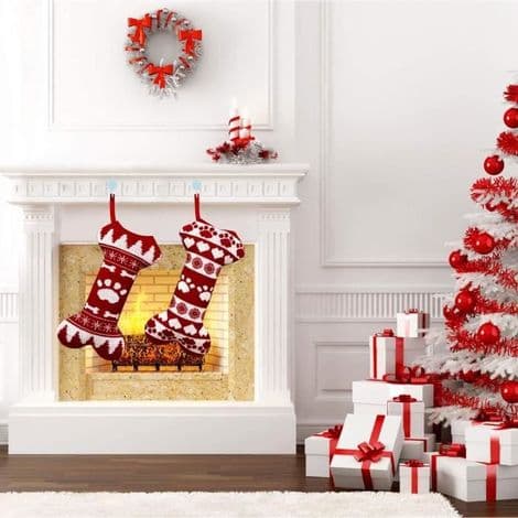 Christmas Stocking for Dogs - Bone-shaped Gift Bag - Red - 45 cm - 3-pack
