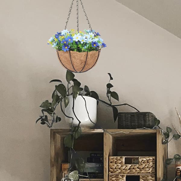 Hanging Basket with Artificial Flowers Creative Design Durable Material Convenient