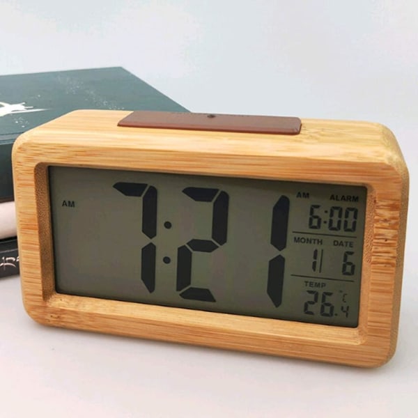 Digital väckarklocka Radiostyrd Väckarklocka Bordsklocka Massivt Trä Vattentät Väckarklocka Med Termometer, Kalender Och Snooze-funktion - B