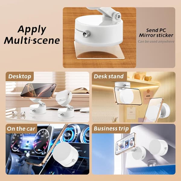 Car Phone Holder with Strong Suction Cup, Foldable 360 Rotating One-Hand Operation, Universal for Car Dashboard Kitchen Bathroom Desk, White