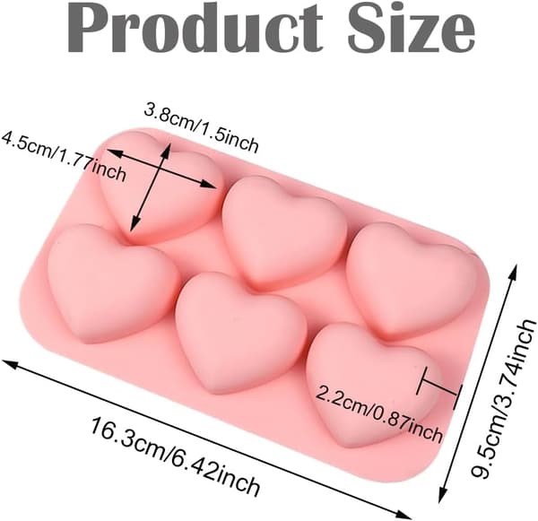 2 stk hjerteformede silikonformer, 3D kjærlighetssjokoladeform, 6-hulls