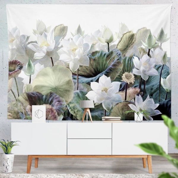Lotus Blomsterteppe, Abstrakt Akvarell Blomsterteppe, Stue Soverom Veggoppheng for hjemmedekorasjon100*75CM