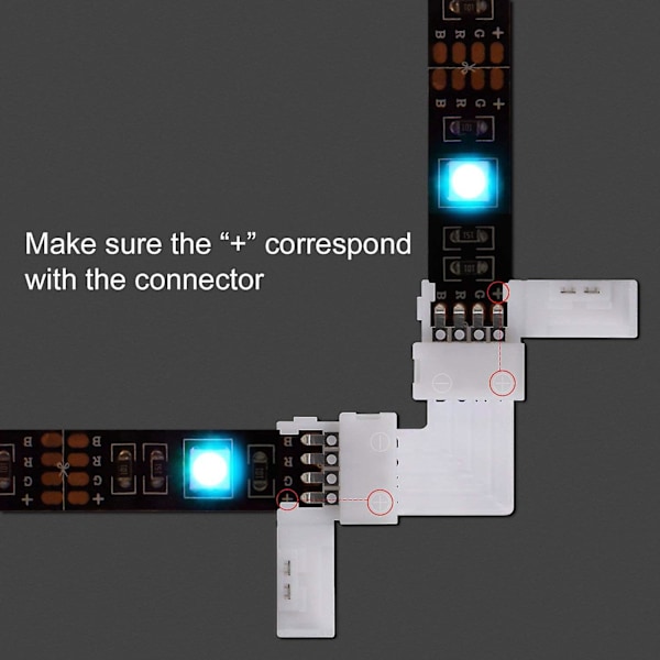 8 stk. L-formet Loddefri Snap-Down 4-bens LED-Strips-Connector til Højre Vinkel