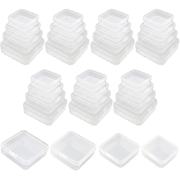 32 stycken kvadratiska tomma mini-förvaringslådor i transparent plast med lock
