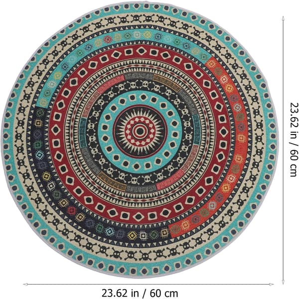 Boho Tæppe Rundt Gulvtæppe 2ft Polyester Vaskbart Let at Rengøre Farverigt Boheme Tæppe