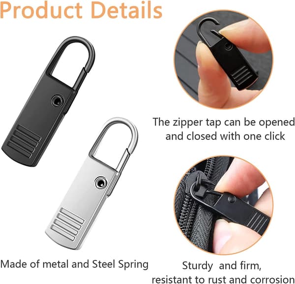 Zipper Pull Tab Replacement Metal Zipper Head Extension for Luggage Bag