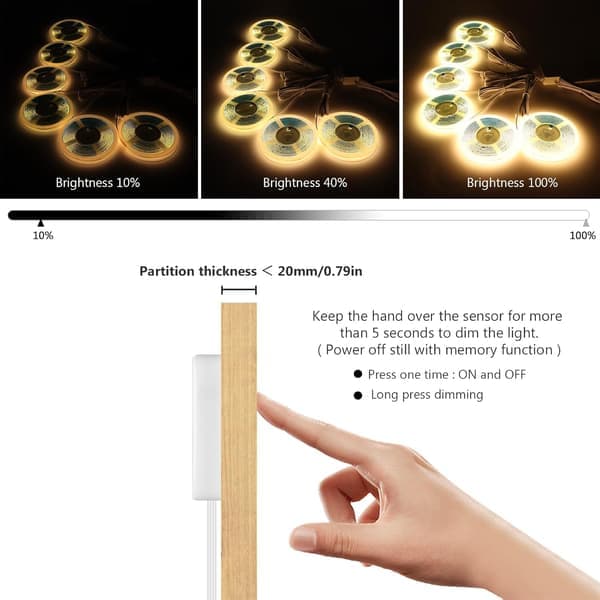 12V COB LED Strip Lights 6-pack - 1M Warm White LED Strips with Touch & Scan Dimmer Switch for Cabinets, Display Cases & Kitchen Lighting