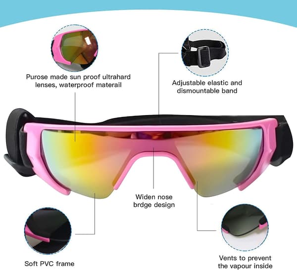 Hundebriller, øyebeskyttelse (ny versjon) Solbriller Vanntette Vindtette UV-beskyttelse for mellomstore hunder (rosa)