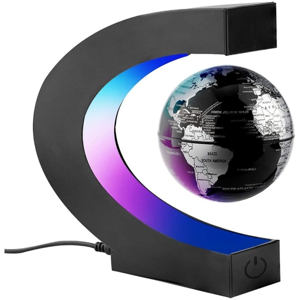 C-muotoinen magneettinen levitaatio kelluva maailmankarttapallo LED-näytön tuella, pyörivä maapallopallo, kodin sisustustoimisto