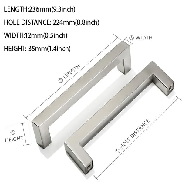 Cabinet Handles Brushed Nickel, Square Drawer Pulls, 4 Pcs Stainless Steel Kitchen Door Handles, Cabinet Hardware Handles