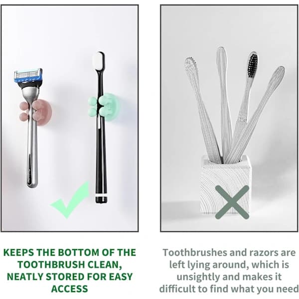 Silicone Toothbrush Holder 6 Pcs Multifunctional Hook Razor Holder Waterproof Self-Adhesive Wall Mounted Single Hook Black