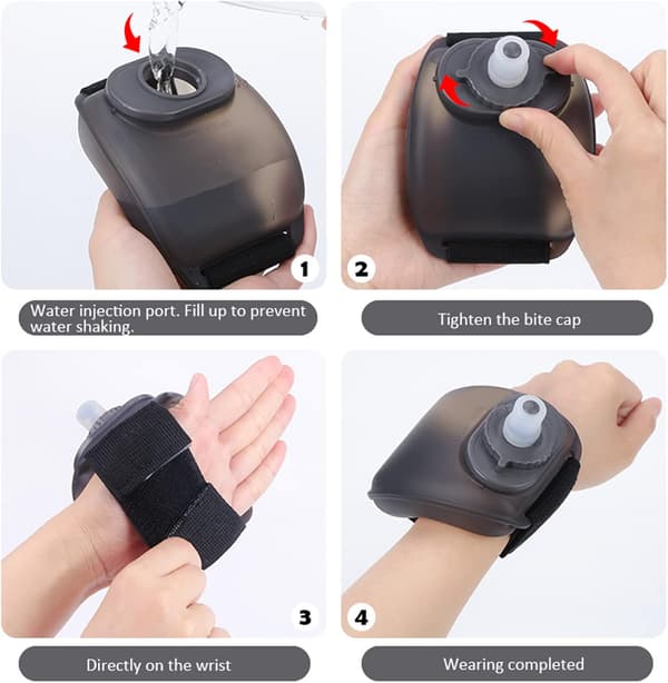 Wrist Water Bottle with Adjustable Hand Strap 200ml Soft Silicone BPA-Free for Hydration Morning Jogging Running Climbing Hands