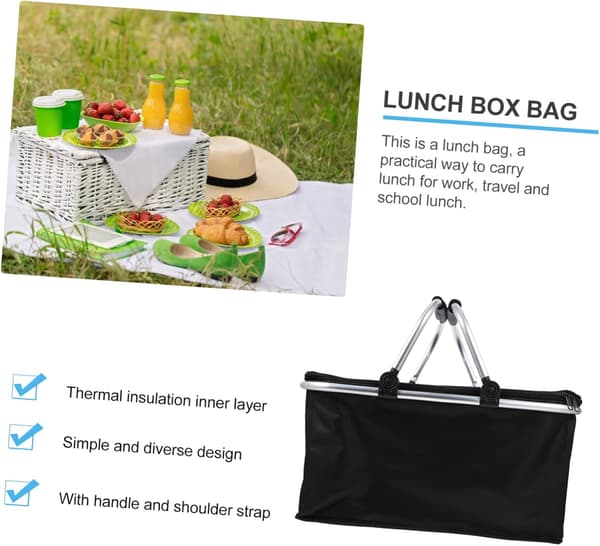 Foldable Storage Basket for Camping, Portable Insulated Lunch Bag