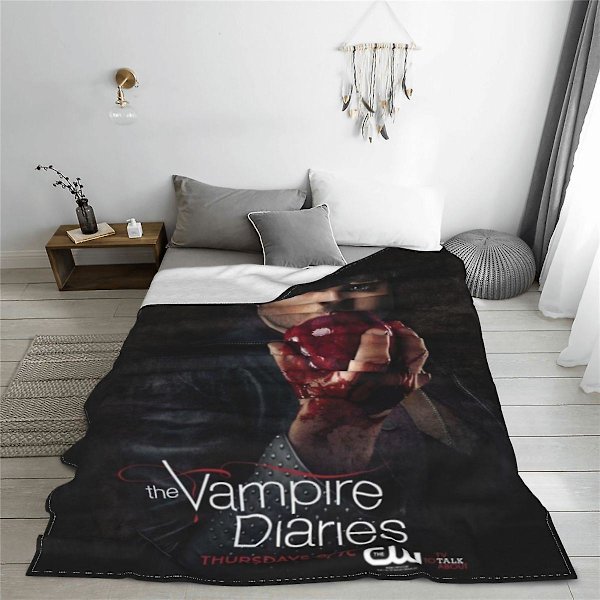 Damon Salvatore The Vampire Diaries Fleece-teppe - Horror, Multifunksjonelt, Varmt, Reiseteppe, Sengteppe