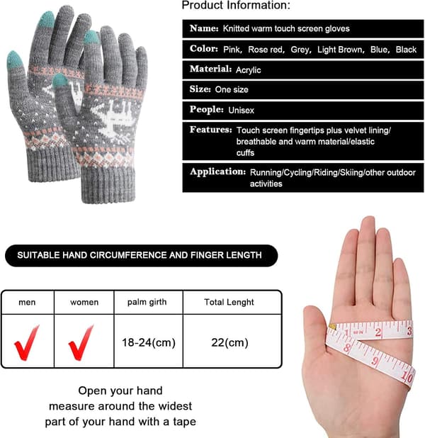 Vinterstrikkede varme handsker Unisex Touchscreen, Termisk Elastisk F