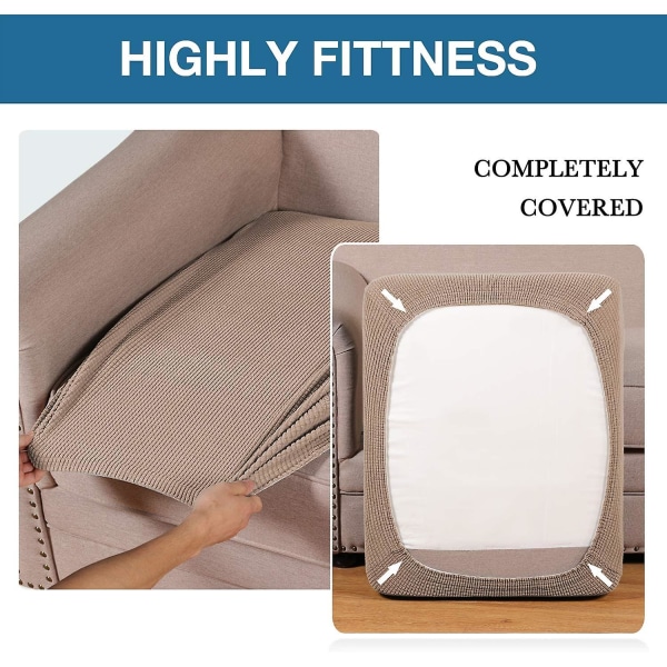 Elastisk putetrekk for sofa - Møbelbeskytter med elastisk kant - Liten rutete elastan jacquardstoff (2 Loveseat putetrekk, sand)