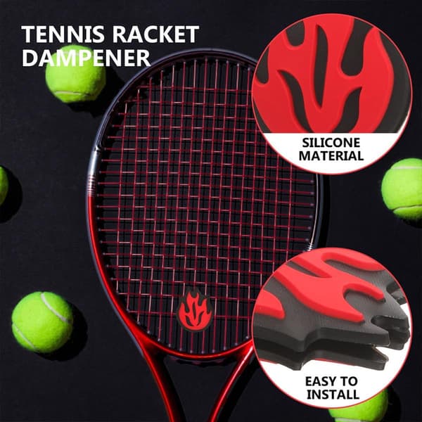 2 pcs. Silicone Vibration Dampeners for Tennis Racket with Flame Design, Red Shock Absorbers